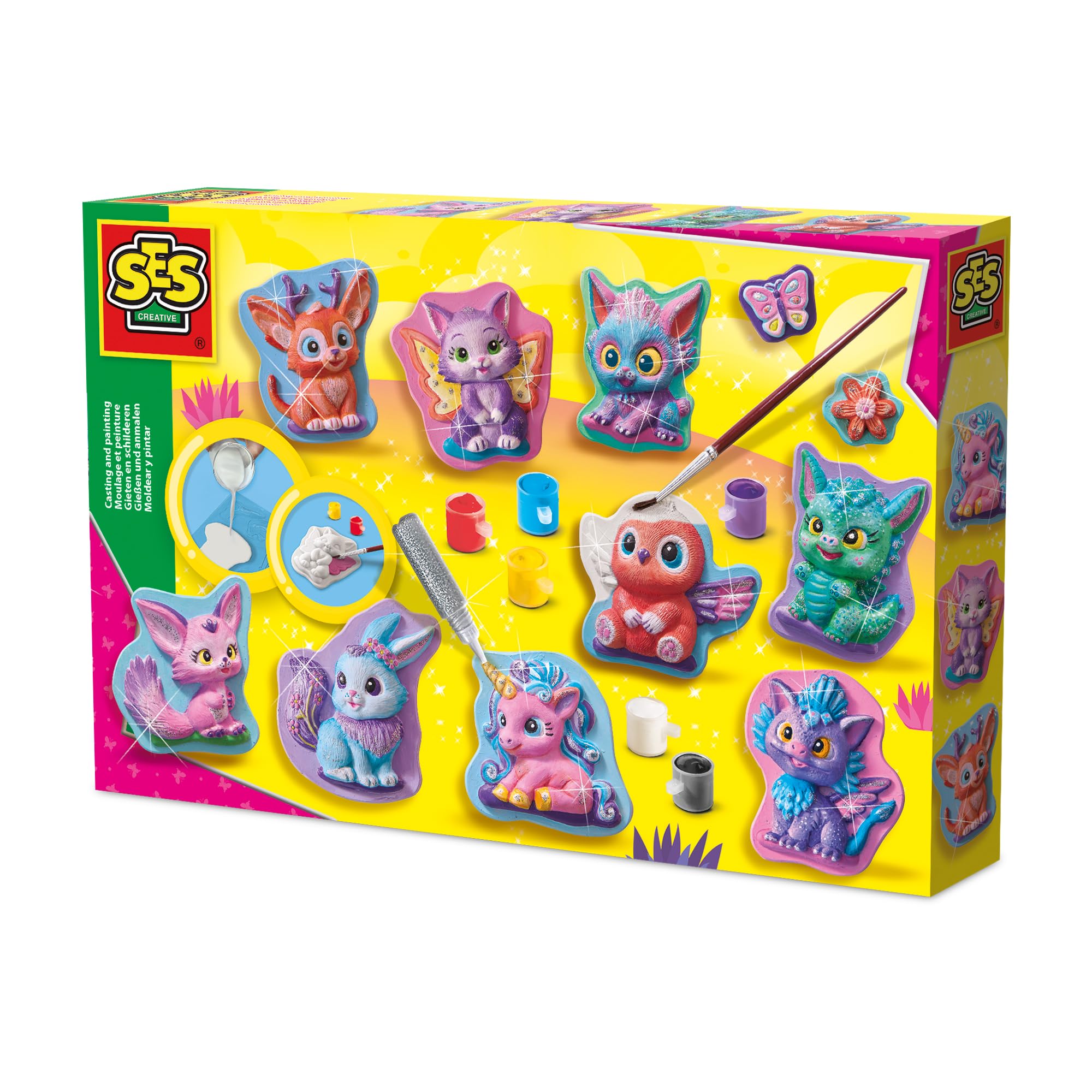 SES Creative 01342 Casting en Schilderen - Leuke fantasiefiguren - Creatieve knutselset voor kinderen vanaf 5 jaar - Maak 11 leuke figuren, waaronder draken, eenhoorns, konijnen en meer