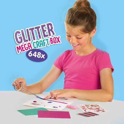 SES Creative 14139 Glitter Mega Craft Box - Creatieve knutselset voor kinderen vanaf 5 jaar, inclusief 65 XL diamantstickers, 360 ronde diamantstickers
