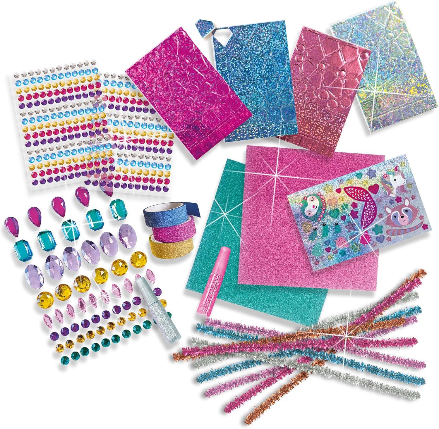 SES Creative 14139 Glitter Mega Craft Box - Creatieve knutselset voor kinderen vanaf 5 jaar, inclusief 65 XL diamantstickers, 360 ronde diamantstickers