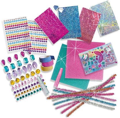 SES Creative 14139 Glitter Mega Craft Box - Creatieve knutselset voor kinderen vanaf 5 jaar, inclusief 65 XL diamantstickers, 360 ronde diamantstickers