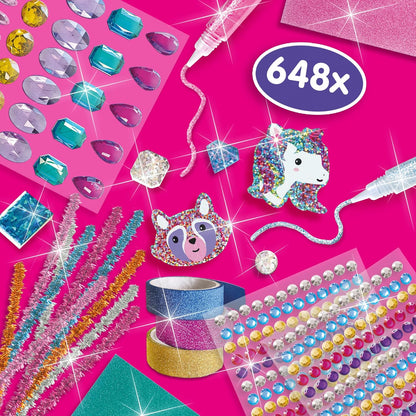 SES Creative 14139 Glitter Mega Craft Box - Creatieve knutselset voor kinderen vanaf 5 jaar, inclusief 65 XL diamantstickers, 360 ronde diamantstickers