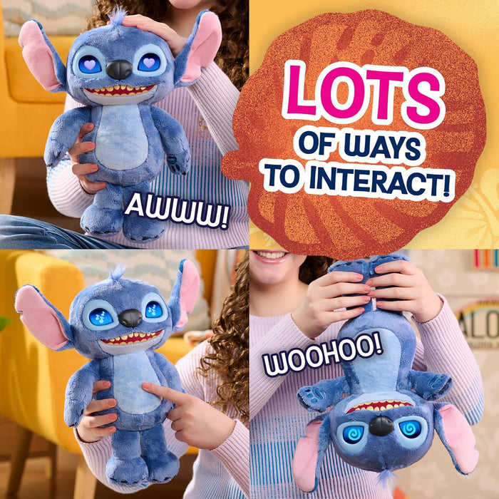 Just Play Peluche Stitch Interactive de Disney mesurant 34,3 cm de Haut, Plus de 50 Sons et Expressions, Yeux LCD expressifs, Jouets pour Enfants de 3 Ans et Plus