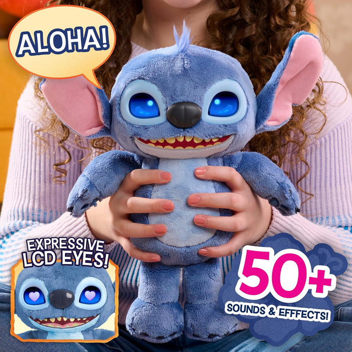 Just Play Peluche Stitch Interactive de Disney mesurant 34,3 cm de Haut, Plus de 50 Sons et Expressions, Yeux LCD expressifs, Jouets pour Enfants de 3 Ans et Plus