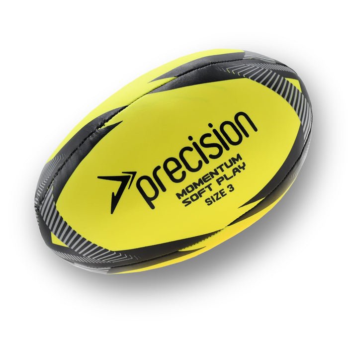 Precision Momentum Soft Play Rugby Ball, Lightweight Foam Safe for Indoor and Outdoor Use, Easy to Handle, Size 3, Fluo Yellow