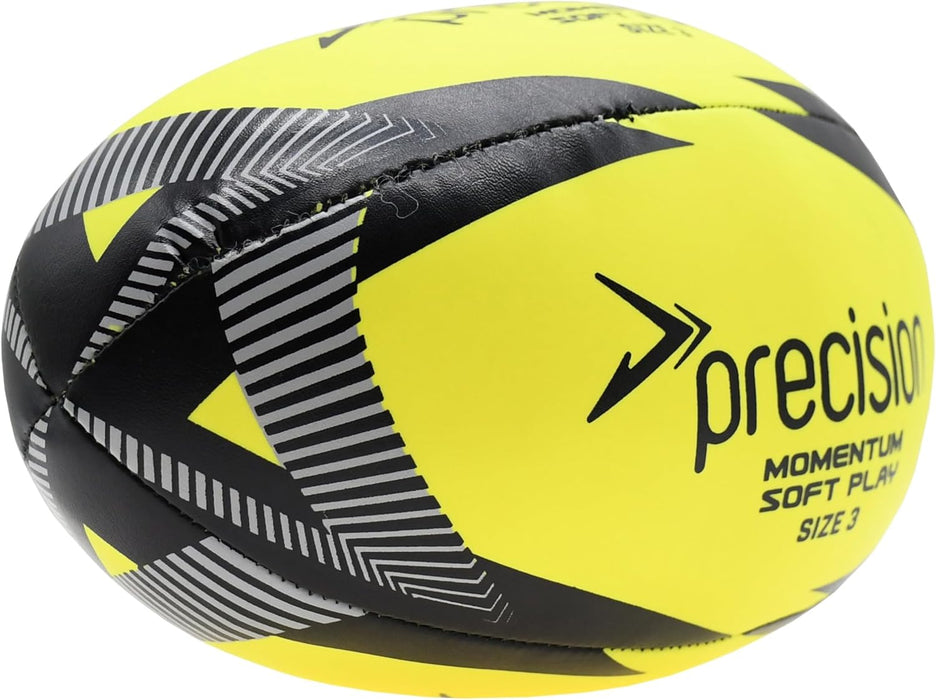 Precision Momentum Soft Play Rugby Ball, Lightweight Foam Safe for Indoor and Outdoor Use, Easy to Handle, Size 3, Fluo Yellow