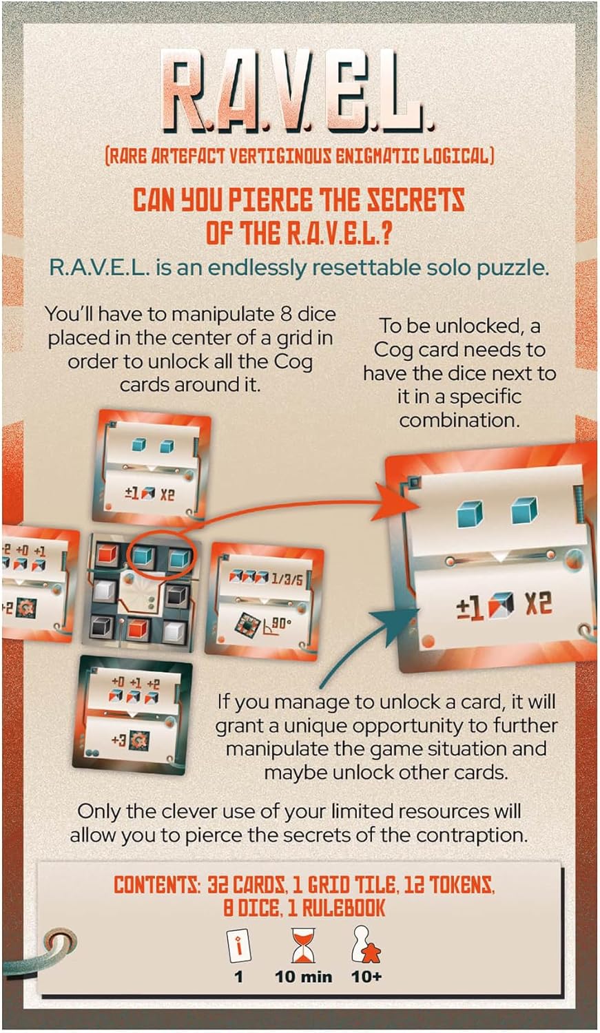 RAVEL Puzzle Game - Unique Solo Dice Manipulation Challenge with Endless Replayability! Strategy Game for Kids & Adults, Ages 10+, 1 Player, 10 Minute Playtime, Made