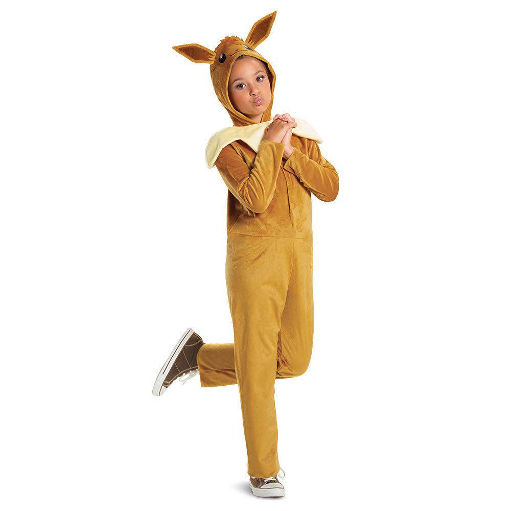 Eevee Pokémon kinderkostuum, officiële Pokémon-jumpsuit met capuchon en oren