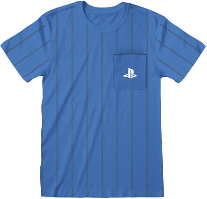 Playstation Striped Pocket Logo Männer T-Shirt blau Fan-Merch, Gaming