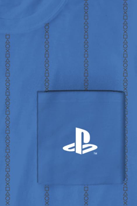Playstation Striped Pocket Logo Männer T-Shirt blau Fan-Merch, Gaming