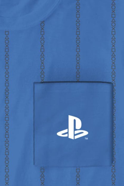 Playstation Striped Pocket Logo Männer T-Shirt blau Fan-Merch, Gaming