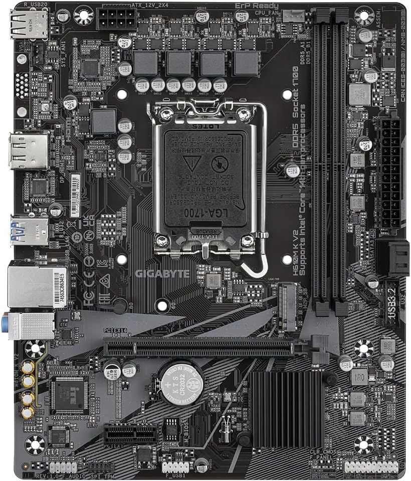 GIGABYTE H610M K V2 Motherboard - Intel Core 14th CPUs, up to 5600MHz DDR5, 1xPCIe 3.0 M.2, 1GbE LAN, USB 3.2 Gen 1
