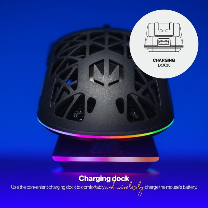 Endorfy LIV Plus Wireless Gaming Mouse, Wireless Mouse, Charging Station Included, Ultralight Construction (69g), Up to 26,000 DPI, PixArt PAW3395, 2.4GHz, BT, USB-A, EY6A016