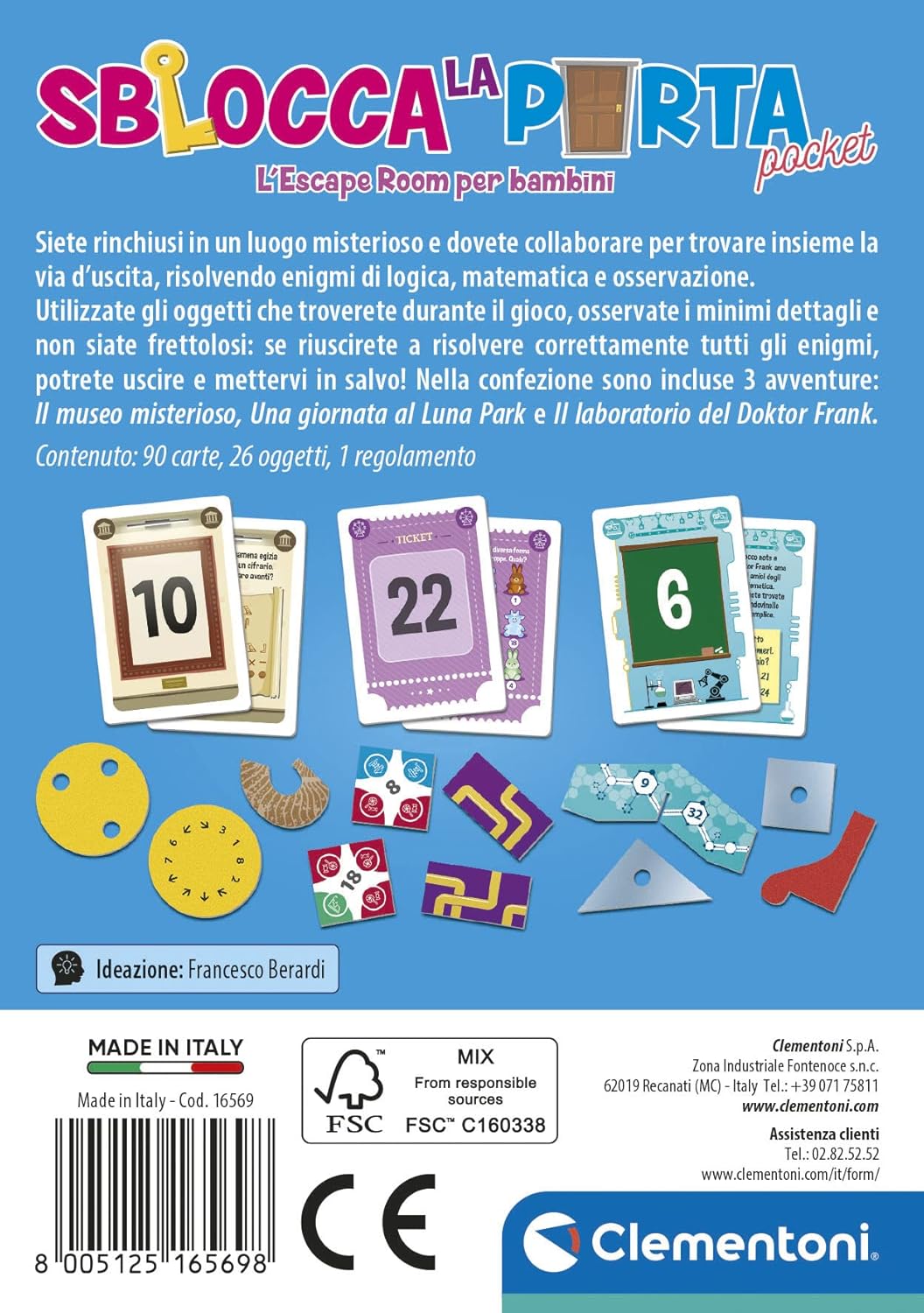Clementoni - Sblocca la Porta Città Versione Pocket, Gioco di Carte, Escape Room Tascabile per Bambini 8+ Anni e Adulti, con 3 Ambientazioni, 1-6 Giocatori, Made in Italy, Lingua Italiana, 16569