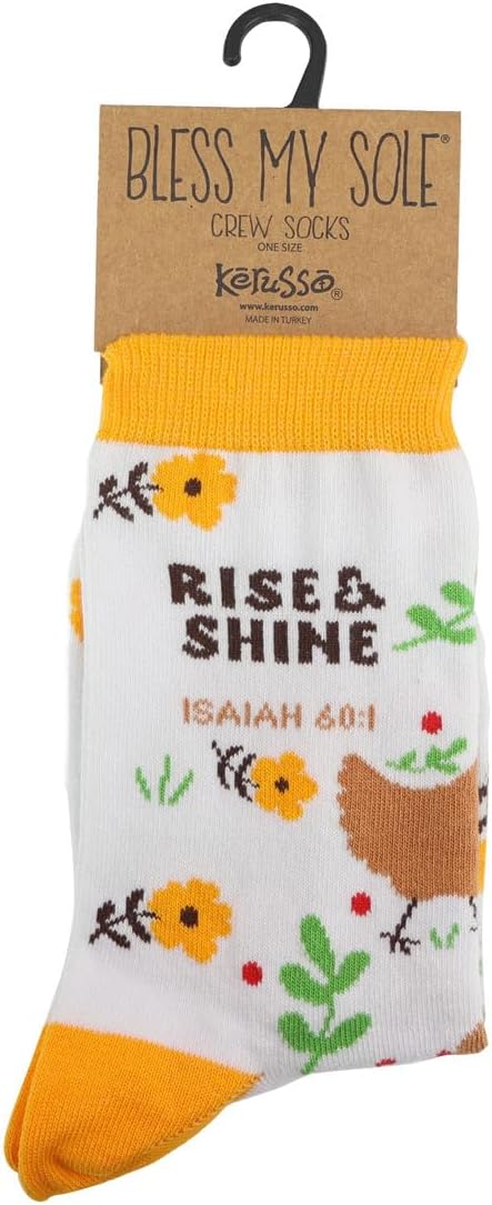 Kerusso - Rise And Shine Chickens - Isaiah 60:1 - Cotton Blend Women's Crew Socks, One Size Fits Most, Multicolor, One Size