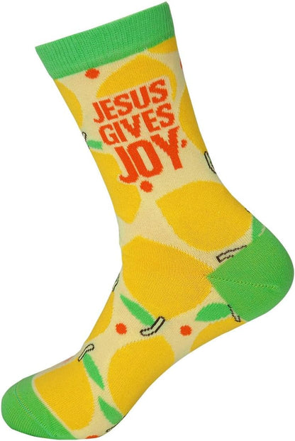 Kerusso - Jesus Gives Joy - Lemon Yellow Cotton Blend Women's Crew Socks, One Size Fits Most, Lemon Yellow, One Size