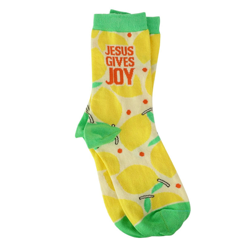 Kerusso - Jesus Gives Joy - Lemon Yellow Cotton Blend Women's Crew Socks, One Size Fits Most, Lemon Yellow, One Size