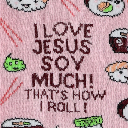 Kerusso - I Love Jesus That's How I Roll - Pink/Orange Cotton Blend Women's Crew Socks, One Size Fits Most, Pink/Orange, One Size