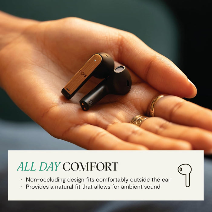 Marley House of Zion True Wireless Bluetooth Earbuds - Auricolari con Microfono Integrato, 16 Ore di Autonomia, Cuffie In-Ear, Custodia per Auricolari USB-C, Materiali Sostenibili