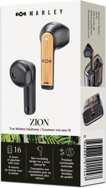 Marley House of Zion True Wireless Bluetooth Earbuds - Auricolari con Microfono Integrato, 16 Ore di Autonomia, Cuffie In-Ear, Custodia per Auricolari USB-C, Materiali Sostenibili
