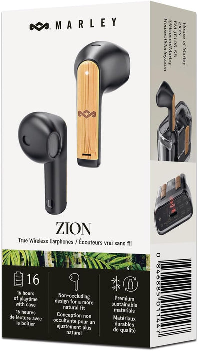 Marley House of Zion True Wireless Bluetooth Earbuds - Auricolari con Microfono Integrato, 16 Ore di Autonomia, Cuffie In-Ear, Custodia per Auricolari USB-C, Materiali Sostenibili