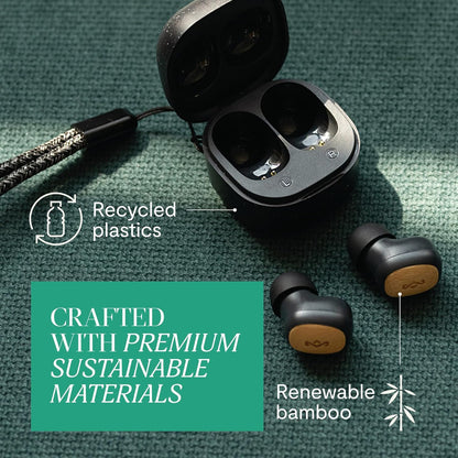 House of Marley Smile Jamaica True Wireless Earbuds - Mini Auricolari Bluetooth, 14 Ore di Autonomia, Cuffie In-Ear, Auricolari TWS con Custodia di Ricarica, Materiali Sostenibili