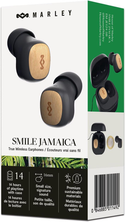 House of Marley Smile Jamaica True Wireless Earbuds - Mini Auricolari Bluetooth, 14 Ore di Autonomia, Cuffie In-Ear, Auricolari TWS con Custodia di Ricarica, Materiali Sostenibili