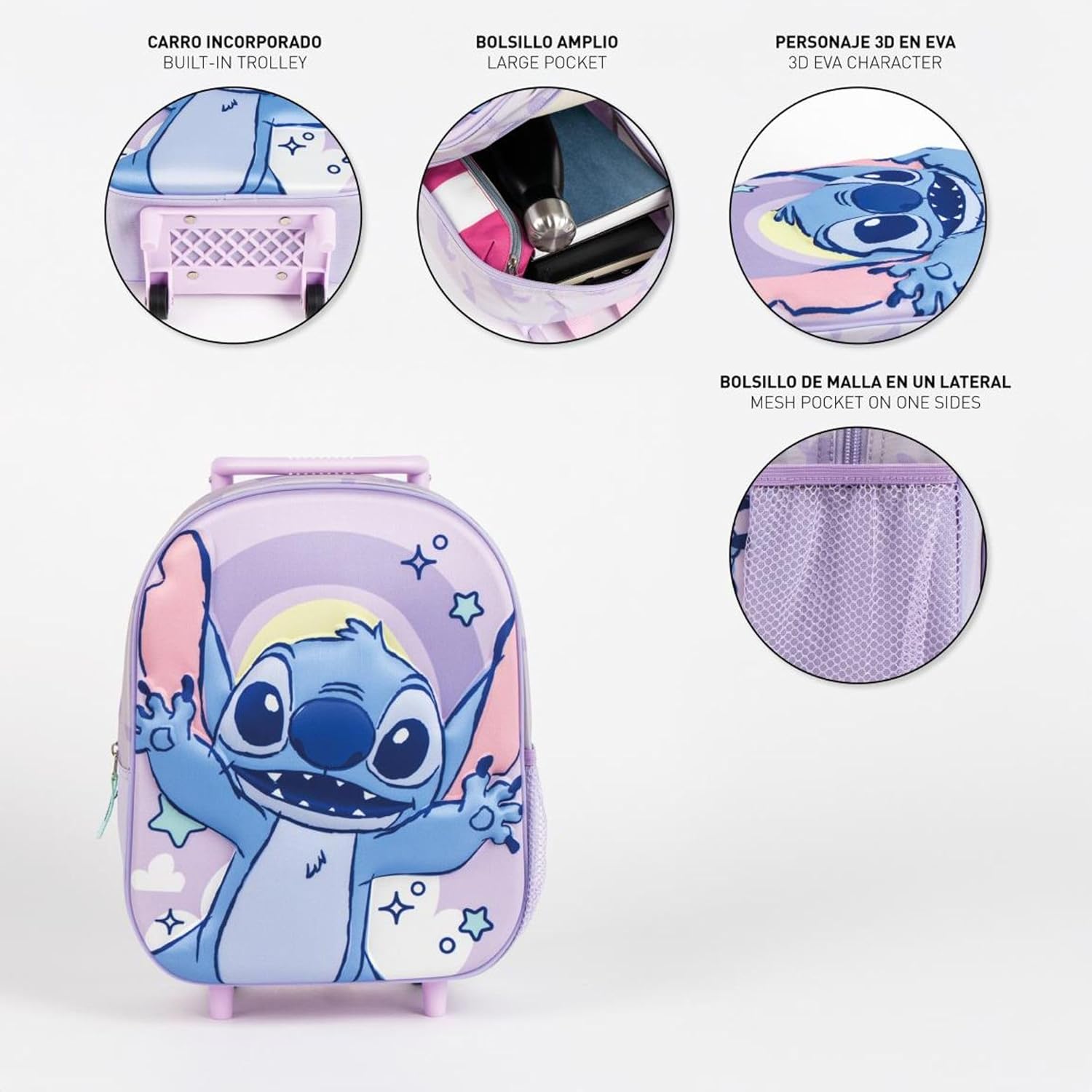 CERDÁ LIFE'S LITTLE MOMENTS Unisex Kid's Infantil Trolley 3D Medidas Mochila Stitch 25.0x31.0x10.0 Cm para Niñ@s Backpack, Mod. 82 cm