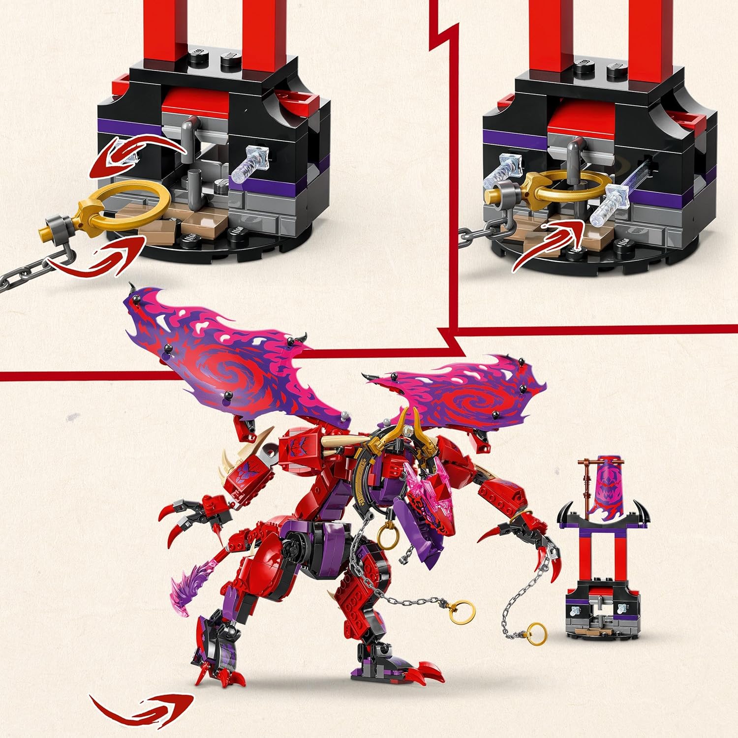 LEGO NINJAGO Thunderfang Dragon of Chaos Toy with 6 Ninja Warriors Minifigures - Good vs Evil Role Play Building Set for 8+ Year Old Boys & Girls - Gifts for Dragons Rising Show Fans - 71832