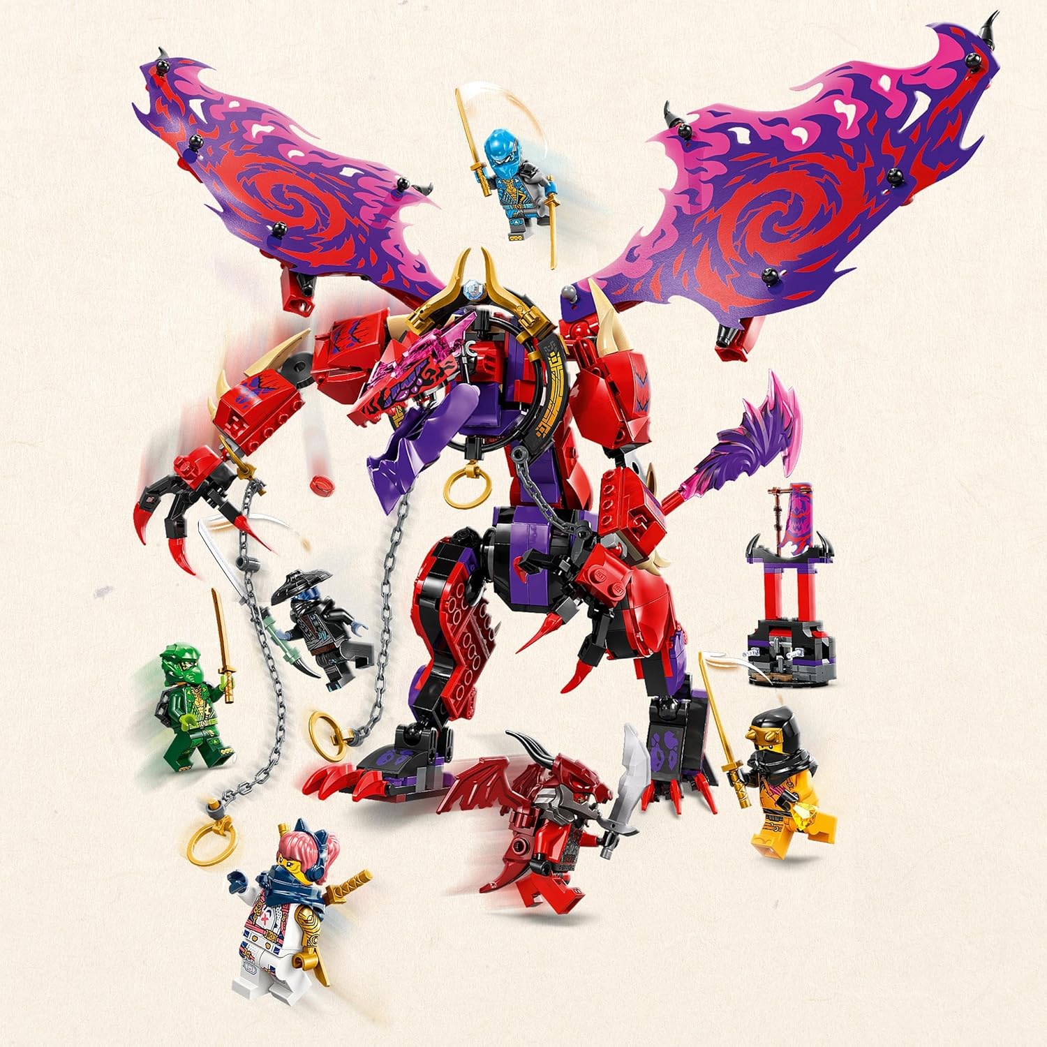 LEGO NINJAGO Thunderfang Dragon of Chaos Toy with 6 Ninja Warriors Minifigures - Good vs Evil Role Play Building Set for 8+ Year Old Boys & Girls - Gifts for Dragons Rising Show Fans - 71832