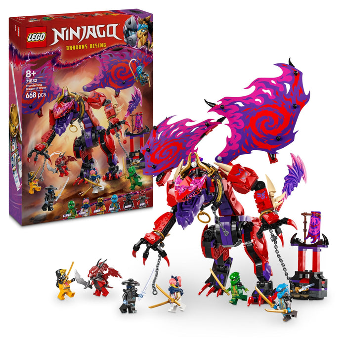 LEGO NINJAGO Thunderfang Dragon of Chaos Toy with 6 Ninja Warriors Minifigures - Good vs Evil Role Play Building Set for 8+ Year Old Boys & Girls - Gifts for Dragons Rising Show Fans - 71832
