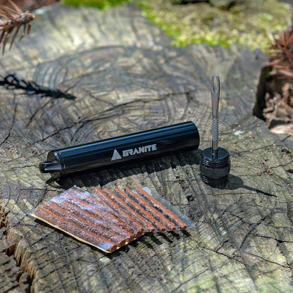 Granite Suture Reifenreparaturset, Kompaktes Tubeless-Pannenset mit 2 Größen Reifenplugs, Repariert MTB- und Rennradreifen (Schwarz
