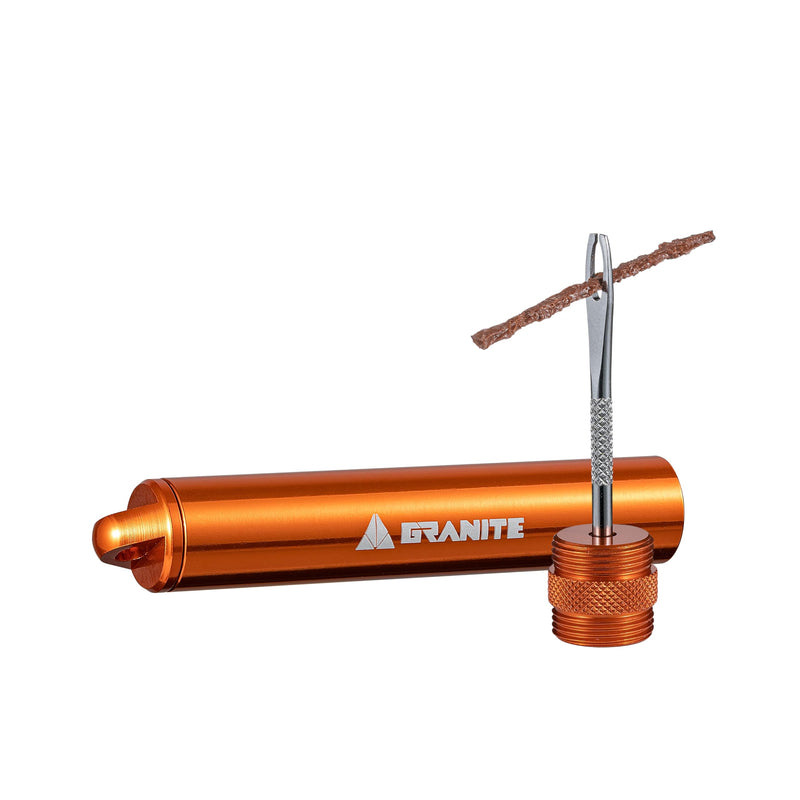 Granite Suture Reifenreparaturset, Kompaktes Tubeless-Pannenset mit 2 Größen Reifenplugs, Repariert MTB- und Rennradreifen (Orange