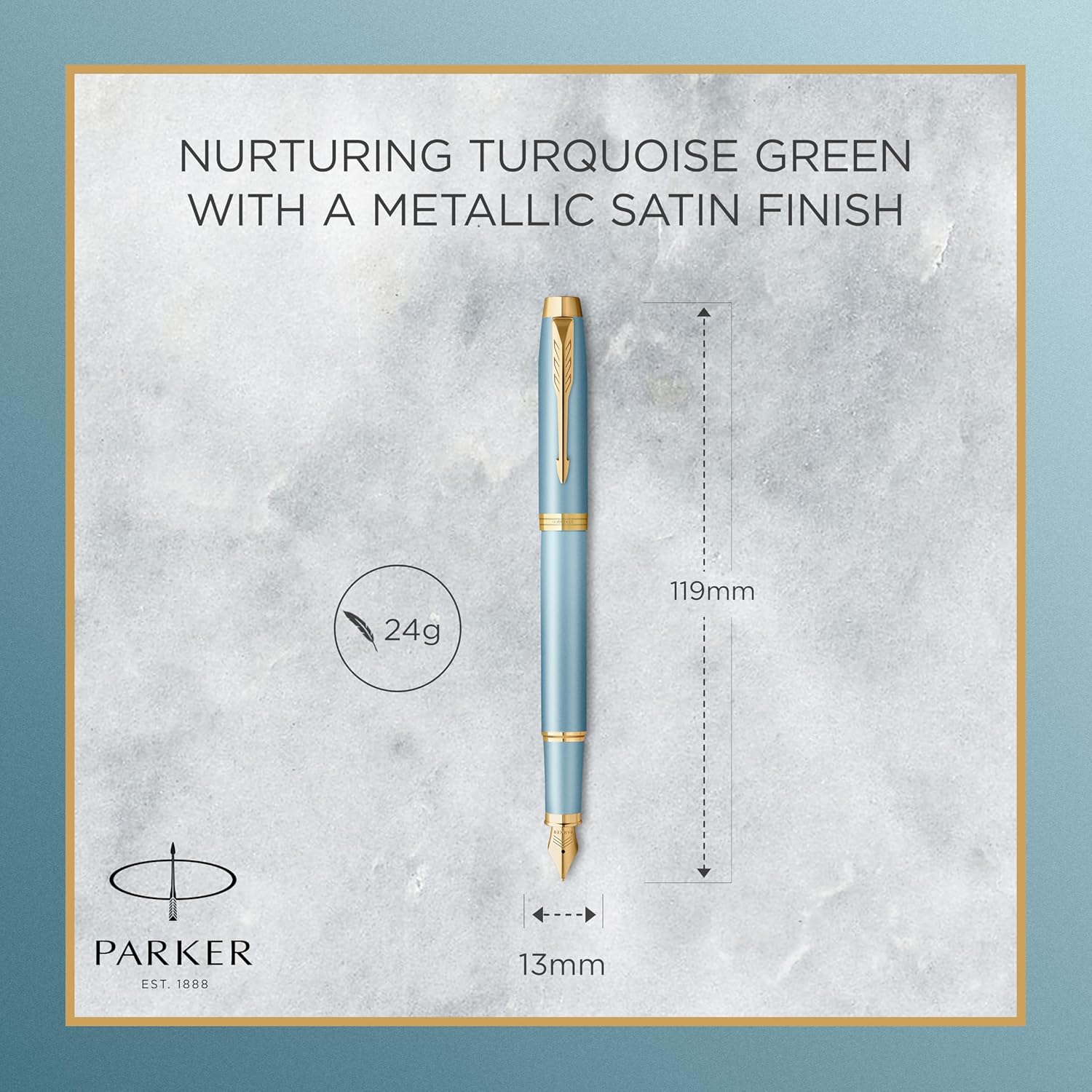 Parker Penna stilografica IM Writing Rituals, finitura turchese- verde con sfumatura, puntale dorato, punta media, inchiostro blu, confezione regalo