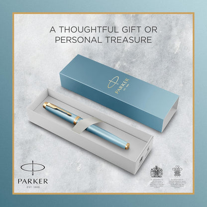 Parker Penna stilografica IM Writing Rituals, finitura turchese- verde con sfumatura, puntale dorato, punta media, inchiostro blu, confezione regalo