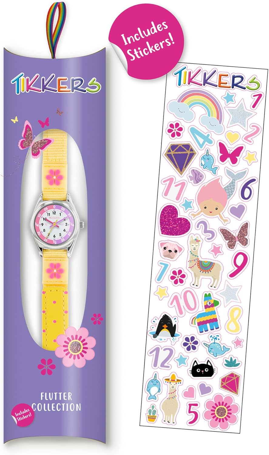 Tikkers Girls Yellow Fabric Strap Flower Time Teacher Watch TK0155