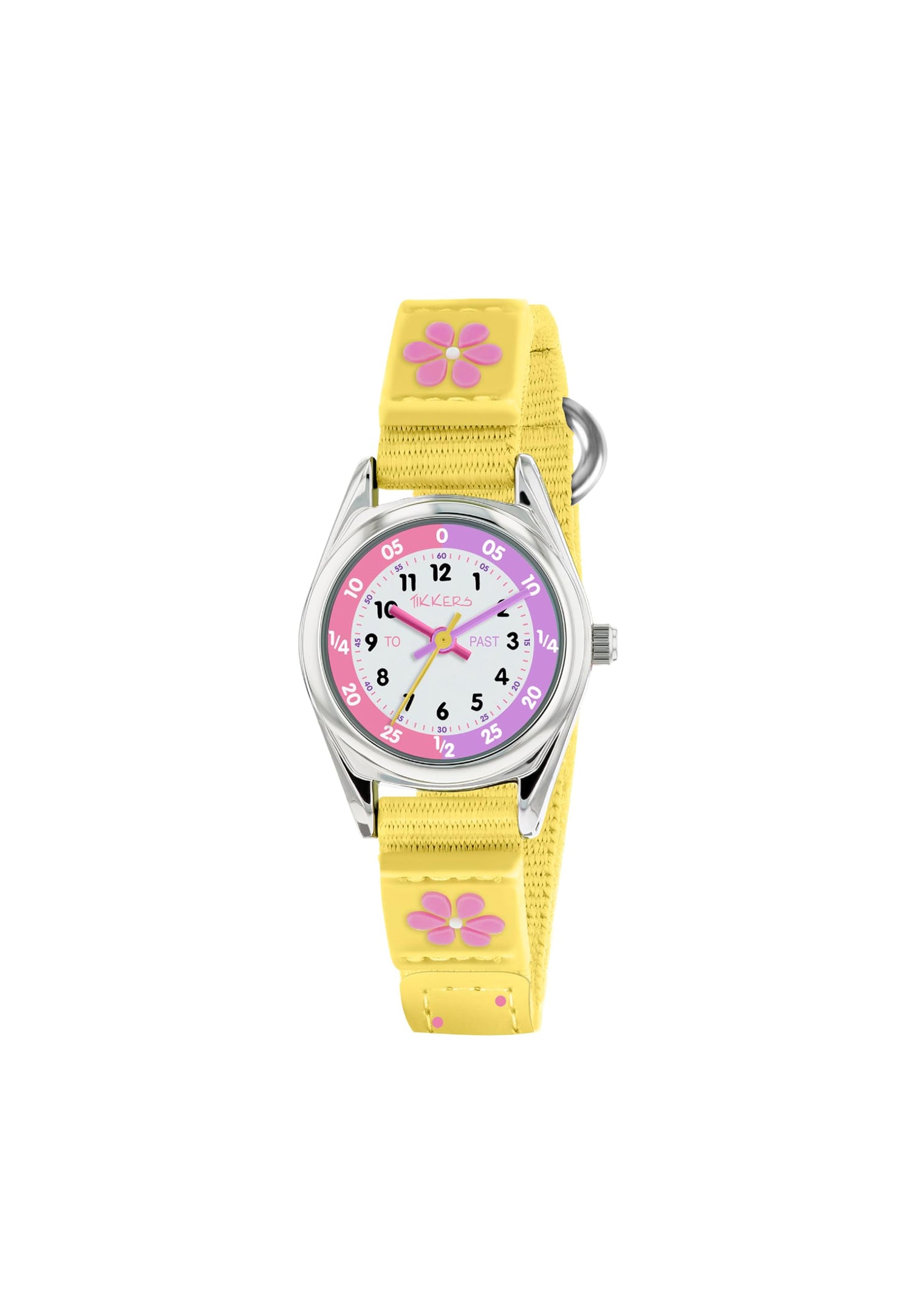 Tikkers Girls Yellow Fabric Strap Flower Time Teacher Watch TK0155