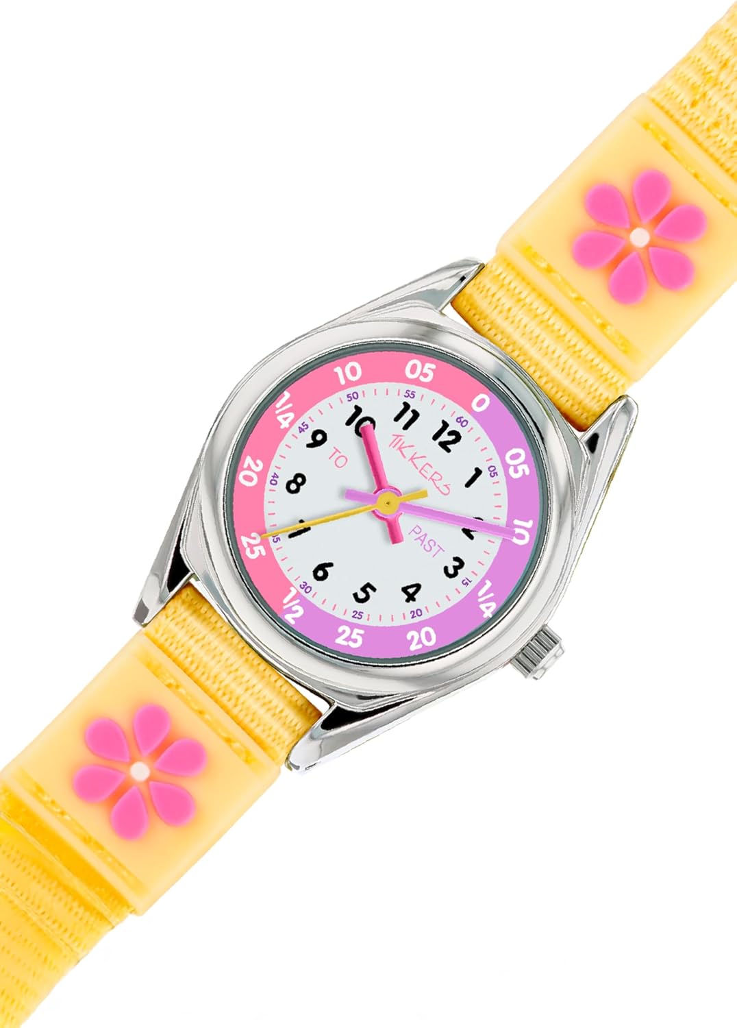 Tikkers Girls Yellow Fabric Strap Flower Time Teacher Watch TK0155