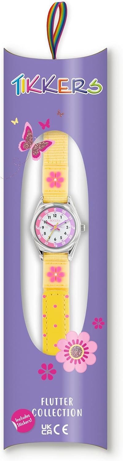 Tikkers Girls Yellow Fabric Strap Flower Time Teacher Watch TK0155