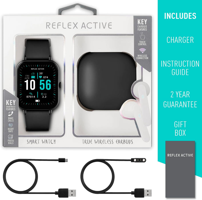 Reflex Active Series 17 Black Strap Smart Watch and True Wireless Sound Earbud Set