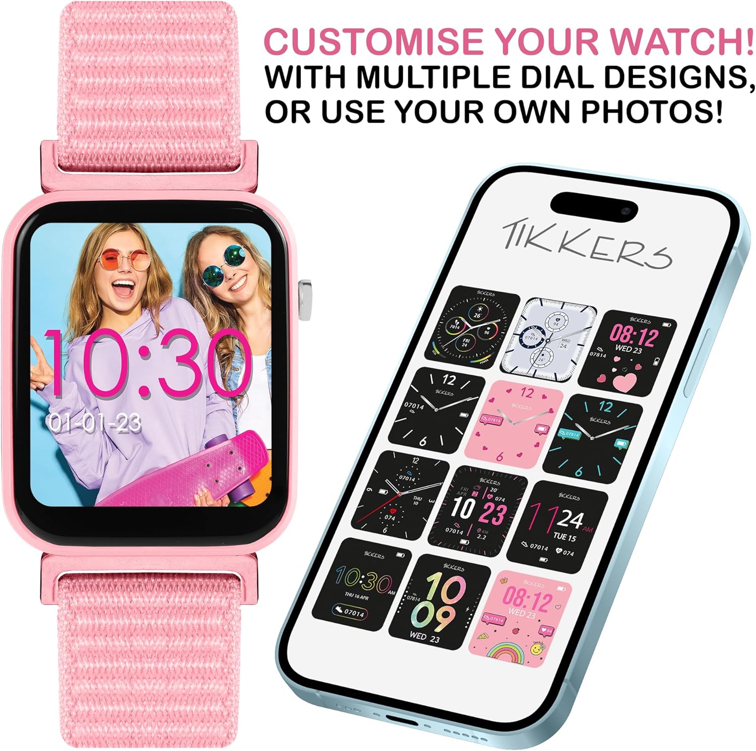 Tikkers Smart Series 13 Pink Riptape Strap Smart Watch
