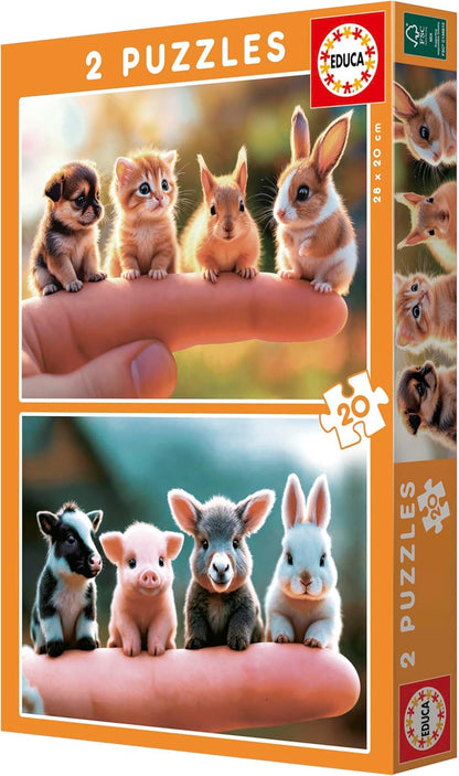 Educa - Set van 2 puzzels voor kinderen met 20 stukjes, baby's, dieren, afmetingen: 28 x 20 cm, aanbevolen vanaf 4 jaar (20221