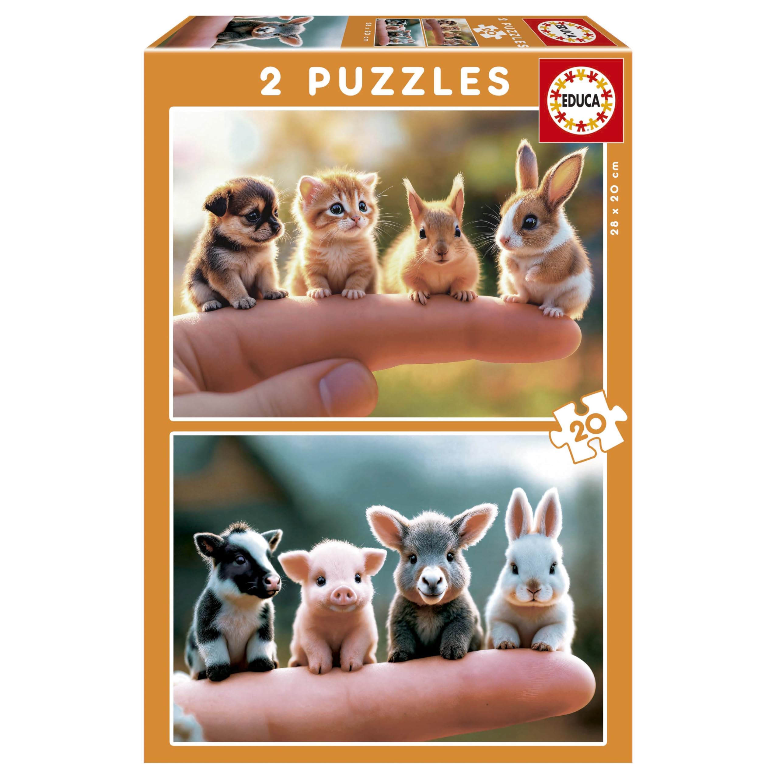 Educa - Set van 2 puzzels voor kinderen met 20 stukjes, baby's, dieren, afmetingen: 28 x 20 cm, aanbevolen vanaf 4 jaar (20221