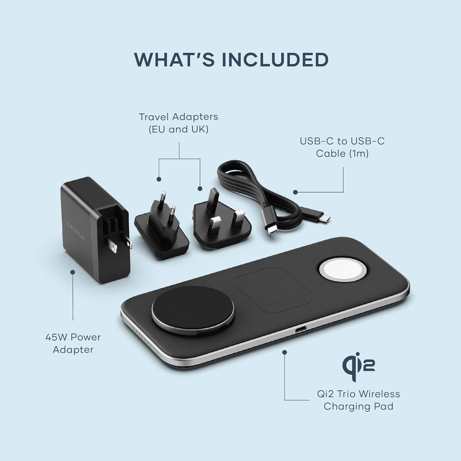 SATECHI Qi2 Trio Wireless Charging Pad, 3 in 1 Wireless Charging Station, Qi2 15W Fast Wireless Charger for iPhone 16/15/14/13/12, AirPods and Apple Watch