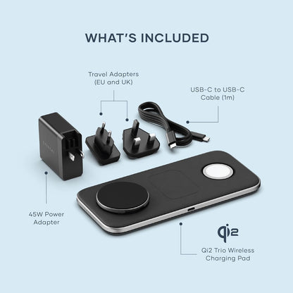 SATECHI Qi2 Trio Wireless Charging Pad, 3 in 1 Wireless Charging Station, Qi2 15W Fast Wireless Charger for iPhone 16/15/14/13/12, AirPods and Apple Watch