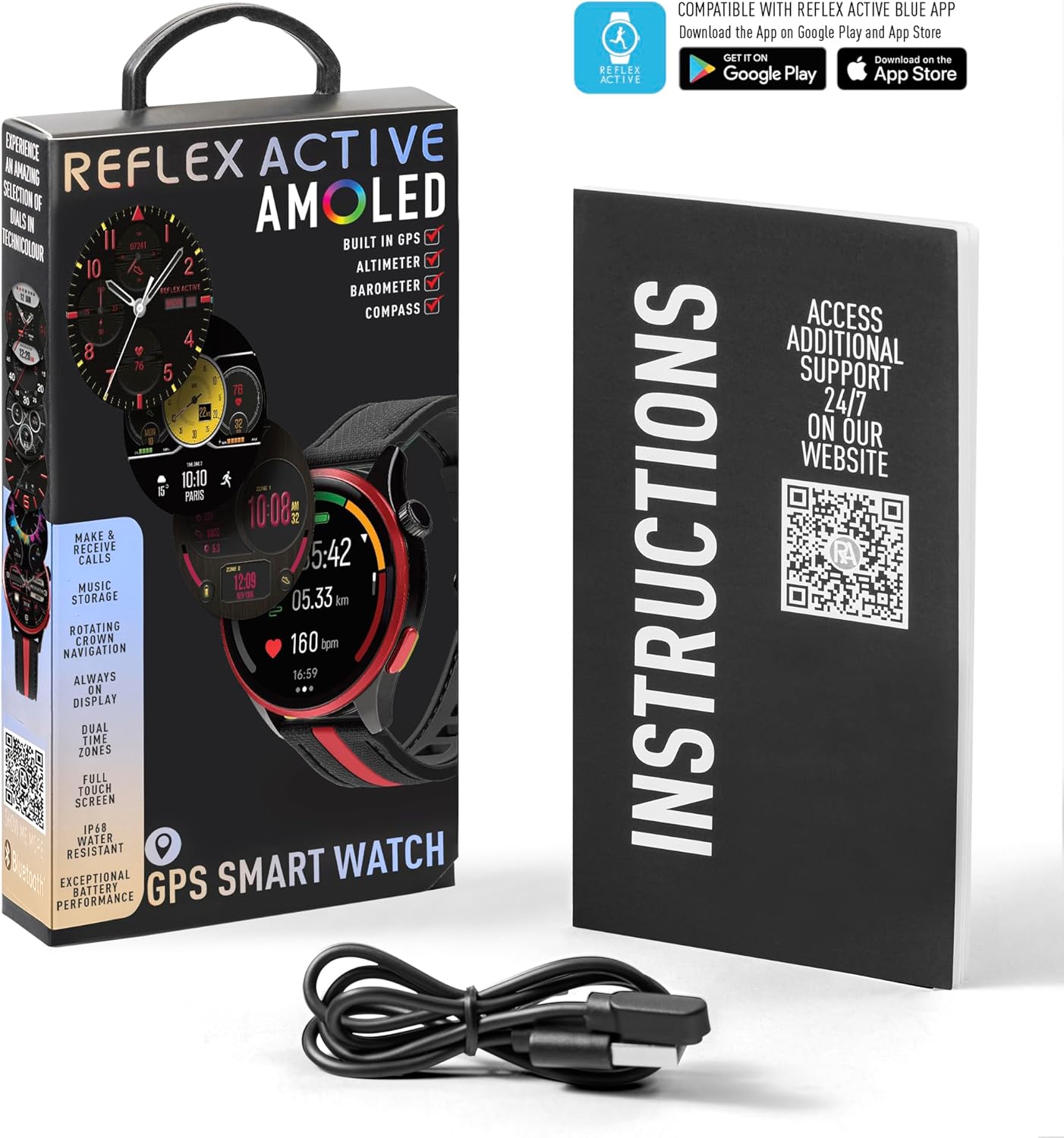 Series 54 AMOLED GPS Black and Red Smart Calling Watch