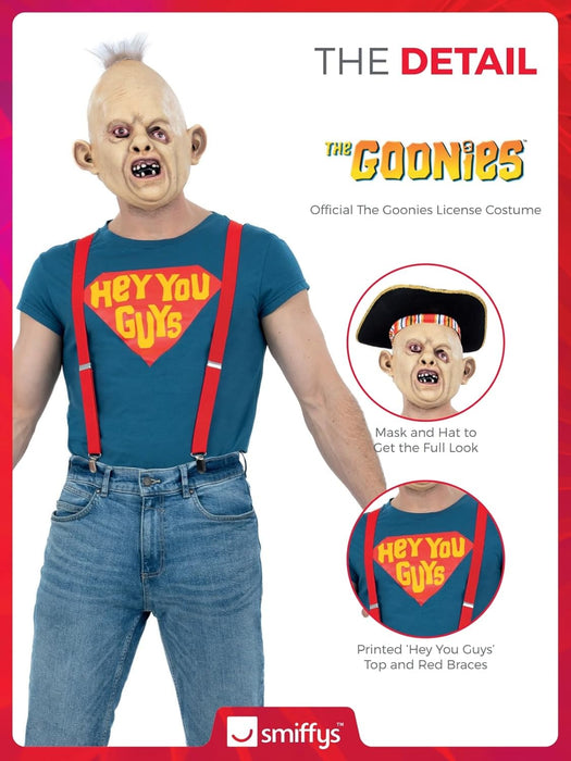 Smiffys The Goonies Sloth Costume Top, Braces, Hat, Mask, Officially Licensed The Goonies Fancy Dress, Adult Dress Up Costumes