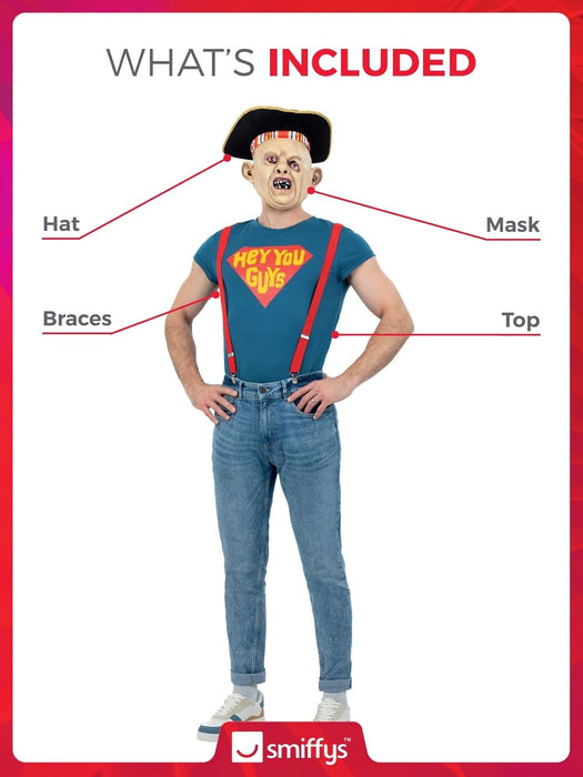 Smiffys The Goonies Sloth Costume Top, Braces, Hat, Mask, Officially Licensed The Goonies Fancy Dress, Adult Dress Up Costumes