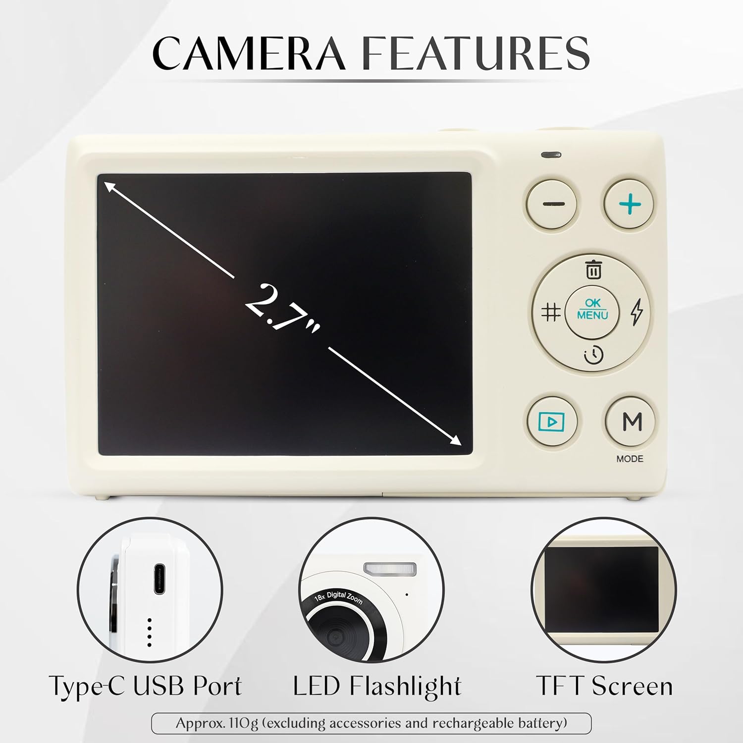 Yashica DigiMate 4K Digital Camera - 18X Zoom Supports Micro SD Cards Mini Camera for Teenagers