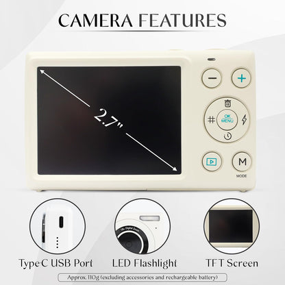 Yashica DigiMate 4K Digital Camera - 18X Zoom Supports Micro SD Cards Mini Camera for Teenagers