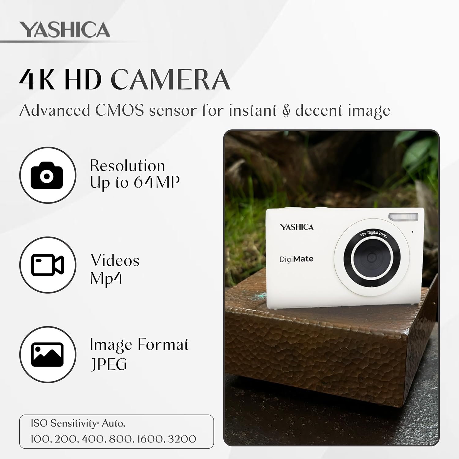 Yashica DigiMate 4K Digital Camera - 18X Zoom Supports Micro SD Cards Mini Camera for Teenagers